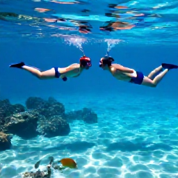 Caribbean Holidays, July Honeymoons, Newlyweds snorkelling together in clear Caribbean water near Providenciales, colourful fish and coral visible below