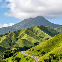 Caribbean Holidays, July Honeymoons, Tropical Montserrat landscape in July with lush green hills, winding road and distant volcanic peak beneath a bright Caribbean sky