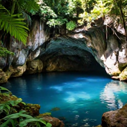 Caribbean Holidays, July Instagram Hotspots, A dramatic view of Hoyo Azul cenote near Punta Cana in July, vivid blue natural pool surrounded by lush green tropical forest and rocky cliffs