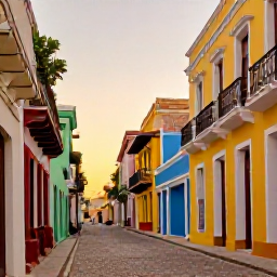 Caribbean Holidays, July Instagram Hotspots, A scenic photograph of the colourful streets of Santo Domingo's Colonial Zone in July, Spanish colonial buildings, cobbled pavement and warm evening light