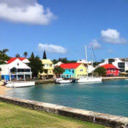 Caribbean Holidays, July Instagram Hotspots, Colourful waterfront buildings and boats in Marigot, Saint Martin, viewed from Fort Louis, tropical Caribbean scenery in July