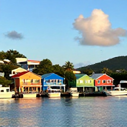 Caribbean Holidays, July Instagram Hotspots, Colourful waterfront buildings and small boats around Kingstown harbour, Saint Vincent and the Grenadines, in warm afternoon light