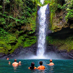 Caribbean Holidays, July Instagram Hotspots, Lush tropical waterfall and rainforest path on Saint Vincent, with visitors enjoying a cool natural pool
