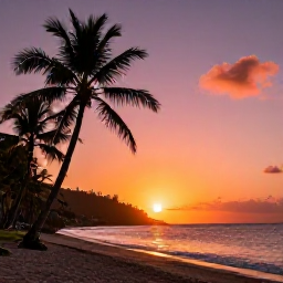 Caribbean Holidays, July Instagram Hotspots, Vibrant Caribbean sunset over palm-fringed beach in Saint Vincent and the Grenadines, with warm orange and pink sky