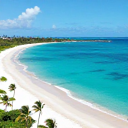 Caribbean Holidays, July Instagram Spots, A bright aerial photograph of Grace Bay Beach in the Turks and Caicos Islands during July, showing turquoise water, white sand and a few palm trees