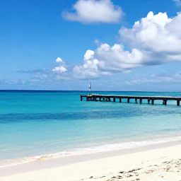 Caribbean Holidays, July Instagram Spots, A scenic photograph of Leeward Beach and the shallow turquoise sea in July, with a lone wooden jetty and soft Caribbean sunlight