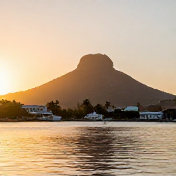 Caribbean Holidays, July Instagram Spots, Golden July sunrise over Basseterre harbour and Mount Liamuiga in the background, Saint Kitts