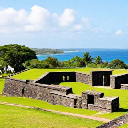 Caribbean Holidays, July Instagram Spots, Historic stone ruins and tropical greenery at Brimstone Hill Fortress National Park on Saint Kitts, with sea views