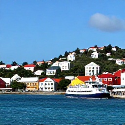 Caribbean Holidays, July Island Hopping, A bright Caribbean harbour in Charlotte Amalie, St Thomas, with ferries, colourful waterfront buildings and green hills under a sunny July sky