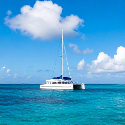 Caribbean Holidays, July Island Hopping, Colourful Caribbean ferry or catamaran sailing between tropical islands under a bright summer sky