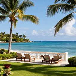 Caribbean Holidays, July Luxury Holidays, Luxury beachfront resort in Trinidad and Tobago during July, with palm trees, calm blue sea and elegant private terraces