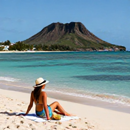 Caribbean Holidays, July Luxury Holidays, Traveller relaxing on a quiet Caribbean beach in Saint Kitts, with clear water, volcanic hills and a luxury picnic