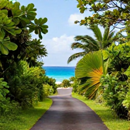 Caribbean Holidays, July Nature Holidays, A peaceful tropical walking trail through green vegetation on Saint Martin, with glimpses of the Caribbean Sea