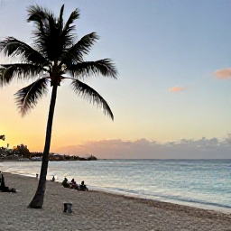 Caribbean Holidays, July Nature Holidays, A quiet sandy beach at sunset on Sint Maarten, with palm trees, calm turquoise sea and visitors enjoying a relaxed evening