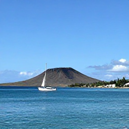 Caribbean Holidays, July Nature Holidays, A small sailing boat passing the volcanic coastline of Saint Kitts and Nevis under bright July skies, with calm blue Caribbean water