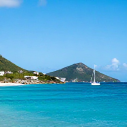 Caribbean Holidays, July Nature Holidays, A sunny Caribbean coastline on Saint Martin and Sint Maarten in July, with turquoise water, green hills and a small sailing boat