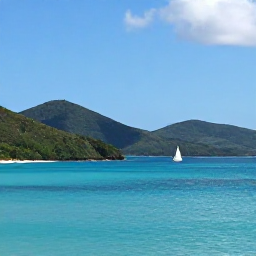 Caribbean Holidays, July Nature Holidays, A sunny coastal view of Tortola in the British Virgin Islands, with green hills, turquoise water and a small sailing boat