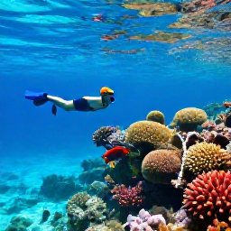 Caribbean Holidays, July Nature Holidays, Clear Caribbean sea with colourful coral reef, tropical fish and a snorkeller in bright summer water