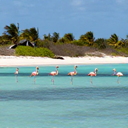 Caribbean Holidays, July Nature Holidays, Flamingos and other wading birds beside a quiet lagoon in the Turks and Caicos Islands