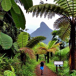 Caribbean Holidays, July Nature Holidays, Guided hiking trail through tropical rainforest on Saint Vincent, with ferns, tall trees and a distant mountain view