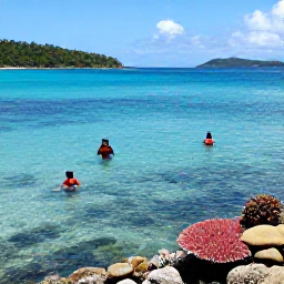 Caribbean Holidays, July Nature Holidays, Snorkellers exploring clear shallow water above colourful coral and tropical fish near a British Virgin Islands beach