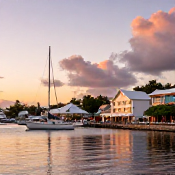 Caribbean Holidays, July Saint Barth, Charming Gustavia harbour in Saint Barth&eacute;lemy at sunset, with elegant buildings, sailing boats and waterfront restaurants