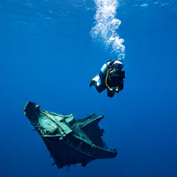 Caribbean Holidays, July Scuba Diving, A scuba diver swimming above a sunken shipwreck in blue Caribbean water near Saint Kitts