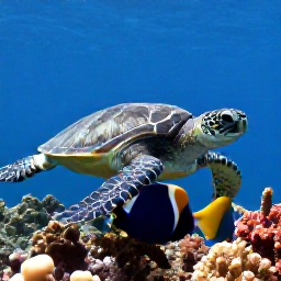Caribbean Holidays, July Scuba Diving, Close-up underwater photograph of a sea turtle, angelfish and colourful coral reef in Tobago