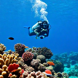 Caribbean Holidays, July Scuba Diving, Colourful Caribbean reef scene near the Dominican Republic, clear blue water, tropical fish and a scuba diver exploring coral