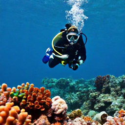 Caribbean Holidays, July Scuba Diving, Scuba diver exploring a colourful Caribbean reef in clear blue water off Saint Martin and Sint Maarten