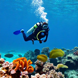 Caribbean Holidays, July Scuba Diving, Scuba diver exploring a colourful coral reef in clear turquoise water around the Turks and Caicos Islands in July