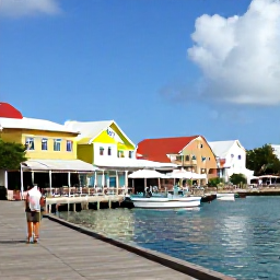 Caribbean Holidays, July Solo Holidays, A lively waterfront in Philipsburg, Sint Maarten, with colourful buildings, caf&eacute;s, boats and a solo visitor exploring the boardwalk