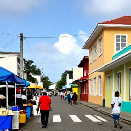 Caribbean Holidays, July Solo Holidays, Colourful Kingstown street scene in July with local market stalls, Caribbean architecture and friendly pedestrians
