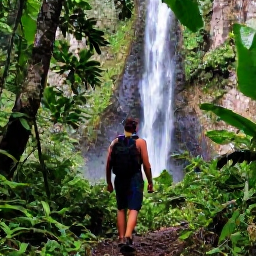 Caribbean Holidays, July Solo Holidays, Hiker walking through lush tropical rainforest towards a waterfall on Saint Vincent in July