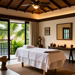 Caribbean Holidays, July Spa Breaks, A tranquil luxury spa treatment room in Trinidad and Tobago with warm natural light, tropical greenery and locally inspired d&eacute;cor