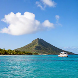 Caribbean Holidays, July Tours, A bright Caribbean morning over a turquoise bay in the United States Virgin Islands, with a small tour boat near a green island shoreline