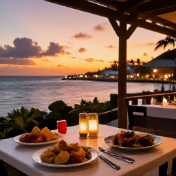 Caribbean Holidays, July Tours, Relaxed Caribbean evening at a waterfront restaurant in Philipsburg, Sint Maarten, with local food and sunset views