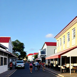 Caribbean Holidays, July Tours, Traditional colourful streets in Marigot, Saint Martin, with market stalls, caf&eacute;s and visitors exploring on a sunny July morning