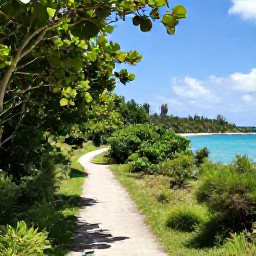 Caribbean Holidays, July Walking Holidays, A coastal walking trail through lush tropical vegetation beside clear turquoise Caribbean sea in July sunshine