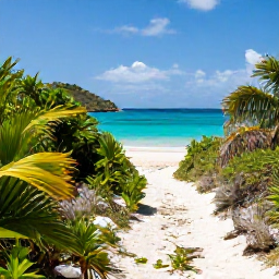 Caribbean Holidays, July Walking Holidays, A quiet walking path beside a sandy beach and turquoise water on Virgin Gorda in the British Virgin Islands