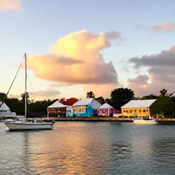 Caribbean Holidays, July Walking Holidays, A relaxed evening view from Cruz Bay harbour in Saint John, with small boats, colourful buildings and warm Caribbean sunset light