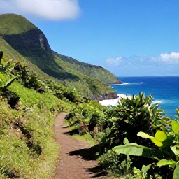 Caribbean Holidays, July Walking Holidays, A scenic coastal walking trail on Saint Vincent with lush green hills, tropical vegetation and the Caribbean Sea in July sunshine