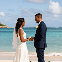 Caribbean Holidays, July Weddings, Bride and groom exchanging vows beside a turquoise Caribbean sea on a sunny July day in Saint Barth&eacute;lemy