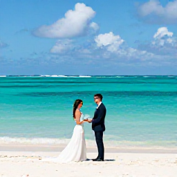 Caribbean Holidays, July Weddings, Bride and groom exchanging vows beside a turquoise lagoon on a quiet Turks and Caicos beach in July