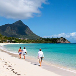 Caribbean Holidays, July Weddings, Newlyweds walking along a quiet Saint Barth&eacute;lemy beach with clear water and dramatic tropical coastline