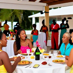 Caribbean Holidays, July Weddings, Wedding guests enjoying a colourful Caribbean reception with tropical food, music and dancing in Trinidad and Tobago