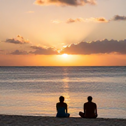 Caribbean Holidays, July Wellness, Peaceful sunset over a Caribbean beach in Sint Maarten, with a couple sitting quietly near the water