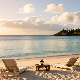 Caribbean Holidays, July Wellness, Quiet tropical beach in Saint Martin with calm turquoise water, soft morning light, and a comfortable wellness setting