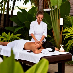 Caribbean Holidays, July Wellness, Relaxing massage beside a tropical garden at a Saint Kitts and Nevis spa, with natural materials and lush plants