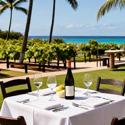 Caribbean Holidays, July Wine Holidays, A relaxed Caribbean vineyard-style wine tasting table overlooking a sunny tropical coastline in July